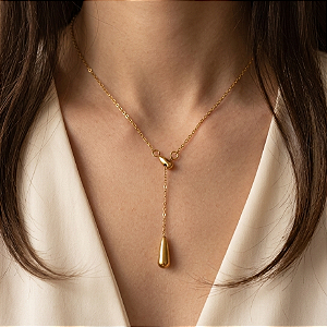 COLAR GRAVATINHA GOTAS DELICADAS DOURADO AÇO 316L⭐️