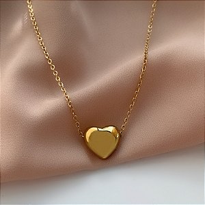 COLAR CORAÇÃO CLÁSSICO BOLEADO DOURADO AÇO 316L⭐️