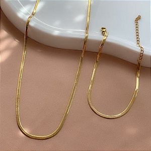 COLAR E PULSEIRA KIT FITA FINA 2MM DOURADO AÇO 316L⭐️