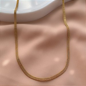 COLAR CORRENTE MALHA 2MM COM 60CM SEM EXTENSOR DOURADO AÇO 316L⭐️
