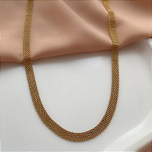 COLAR CORRENTE MALHA 5MM COM 60CM SEM EXTENSOR DOURADO AÇO 316L⭐️