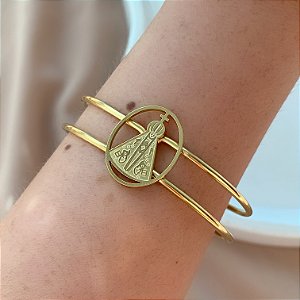 PULSEIRA / BRACELETE FIO DUPLO NOSSA SENHORA DOURADO AÇO 316L⭐️