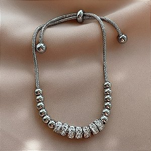 PULSEIRA PINGENTES BOLINHAS LISAS E ZIRCÔNIAS FECHO GRAVATA AÇO 316L⭐️