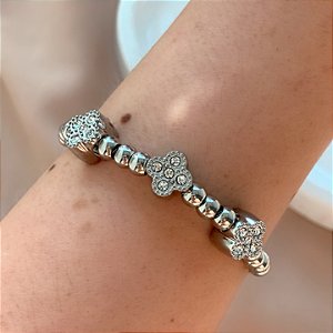 PULSEIRA PINGENTES BOLINHAS E TREVOS MINI ZIRCÔNIAS FECHO GRAVATA AÇO 316L⭐️