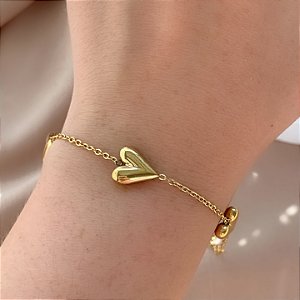 PULSEIRA TRÊS CORAÇÕES LISOS DOURADO AÇO 316L⭐️