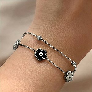 PULSEIRA CORRENTE DUPLA BOLINHAS E FLORZINHAS AÇO 316L⭐️