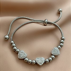 PULSEIRA PINGENTES BOLINHAS ECORAÇÕES MINI ZIRCÔNIAS FECHO GRAVATA AÇO 316L⭐️