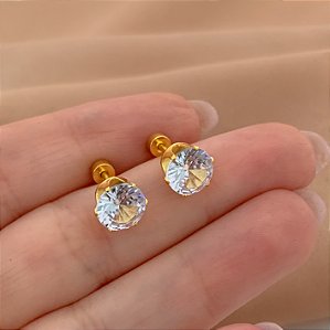 BRINCO PONTO DE LUZ ZIRCÔNIA M TARRAXA ROSCA DOURADO AÇO 316L⭐️