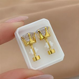BRINCO PONTO DE LUZ ZIRCÔNIA M TARRAXA ROSCA DOURADO AÇO 316L⭐️