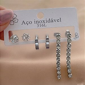 BRINCO KIT ARGOLINHA, PENDENTE ZIRCÔNIAS E PONTO DE LUZ AÇO 316L⭐️