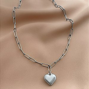 COLAR CORRENTE PINGENTE CORAÇÃO LISO BOLEADO AÇO 316L⭐️