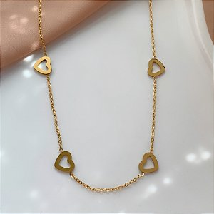 COLAR CORAÇÕES LISOS VAZADOS DOURADO AÇO 316L⭐️