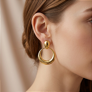 BRINCO GOTA E CÍRCULO DOURADO AÇO 316L⭐️