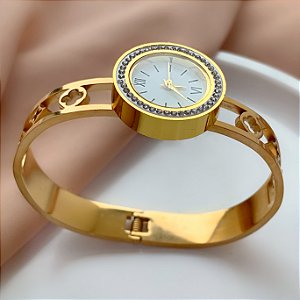 PULSEIRA / BRACELETE RELÓGIO TREVOS VAZADOS DOURADO AÇO 316L⭐️