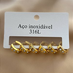 BRINCO KIT ARGOLINHAS FIO ACHATADO ZIRCÔNIAS DOURADO AÇO 316L⭐️