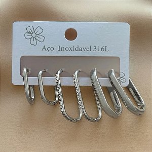 BRINCO KIT ARGOLINHAS RETANGULARES BORDAS BOLEADAS LISAS E ZIRCÔNIAS AÇO 316L⭐️