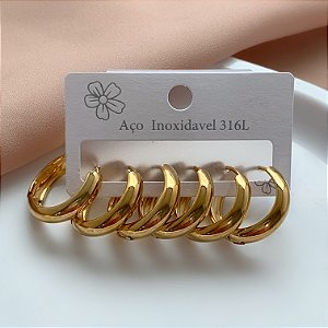 BRINCO KIT ARGOLAS BOLEADAS IGUAIS P DOURADO AÇO 316L⭐️