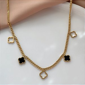 COLAR TREVO RESINADOS E VAZADOS DOURADO AÇO 316L⭐️