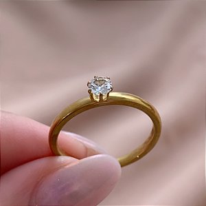 ANEL SOLITÁRIO DOURADO AÇO 316L⭐️