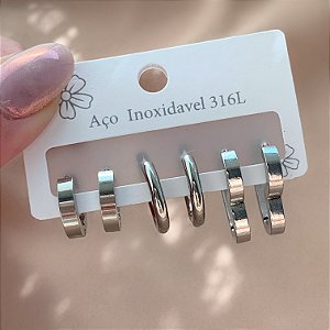 BRINCO KIT ARGOLINHAS CORAÇÃO E ARGOLINHAS LISAS AÇO 316L⭐️