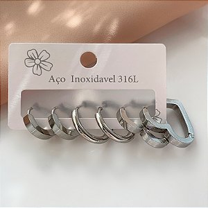 BRINCO KIT ARGOLINHAS CORAÇÃO E ARGOLINHAS LISAS AÇO 316L⭐️