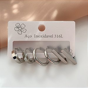 BRINCO KIT ARGOLINHAS TRIÂNGULOS E REDONDAS LISAS AÇO 316L⭐️