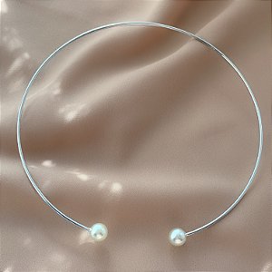 COLAR ARO FINO PONTAS PÉROLAS FOLHEADO A PRATA⭐️