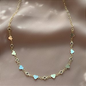 COLAR PLAQUINHAS CORAÇÕES E CRISTAIS FOLHEADO A OURO 18K⭐