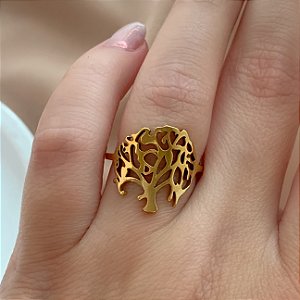 ANEL ÁRVORE DA VIDA DOURADO AÇO 316L⭐️
