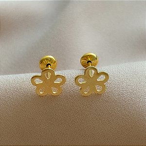 BRINCO FLORZINHA DELICADA TARRAXA BABY FOLHEADO A OURO 18K⭐