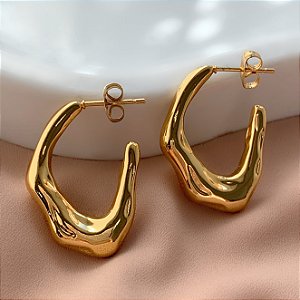 BRINCO ARGOLA OVAL ORGÂNICA DOURADO AÇO 316L⭐️