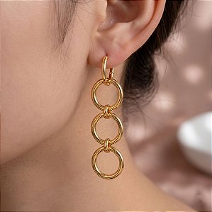 BRINCO ARGOLINHA ELOS PENDENTES DOURADO AÇO 316L⭐️