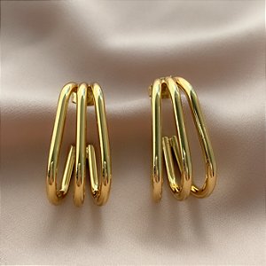 BRINCO TRÊS FIOS ALONGADOS DOURADO AÇO 316L⭐️