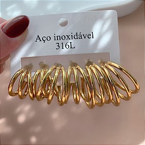 BRINCO KIT ARGOLA TRÊS FIOS CLÁSSICA DOURADO AÇO 316L⭐️