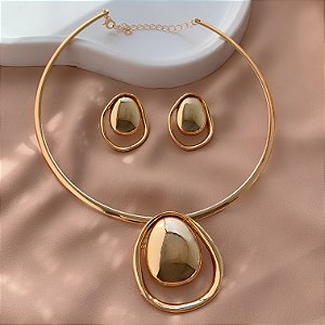 COLAR E BRINCO KIT ARO PINGENTE ORGÂNICO BIJU