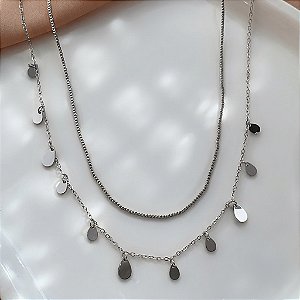COLAR DUPLO MEDALHAS DE GOTAS AÇO 316L⭐️