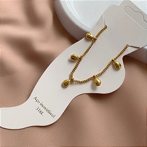 TORNOZELEIRA PINGENTES GOTAS BOLEADAS DOURADA AÇO 316L⭐️