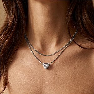 COLAR DUPLO CORAÇÃO PEDRA ZIRCÔNIA AÇO 316L⭐️
