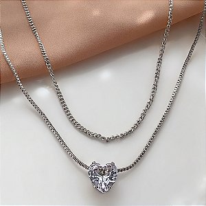 COLAR DUPLO CORAÇÃO PEDRA ZIRCÔNIA AÇO 316L⭐️