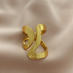 ANEL REGULÁVEL ABSTRATO RISCADO DOURADO AÇO 316L⭐️