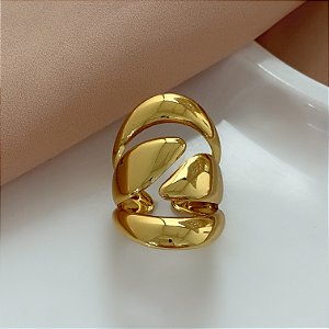 ANEL REGULÁVEL OVAL VAZADO FIO BOLEADO DOURADO AÇO 316L⭐️