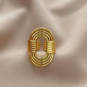 ANEL REGULÁVEL OVAL COM FIOS DOURADO AÇO 316L⭐️