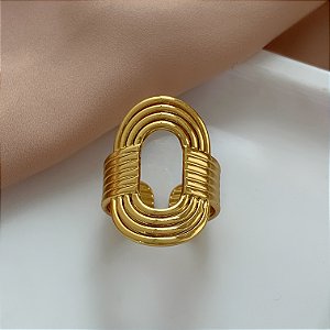 ANEL REGULÁVEL OVAL COM FIOS DOURADO AÇO 316L⭐️