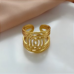 ANEL REGULÁVEL FIOS ENTRELAÇADOS DOURADO AÇO 316L⭐️