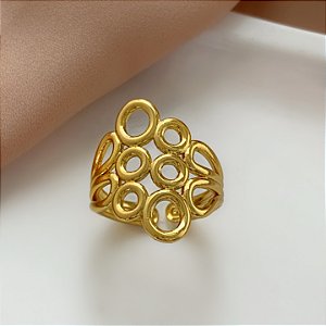 ANEL REGULÁVEL BOLINHAS VAZADAS DOURADO AÇO 316L⭐️