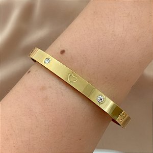 PULSEIRA / BRACELETE DESENHADO CORAÇÃO E ZIRCÔNIAS DOURADO AÇO 316L⭐️
