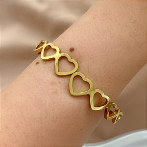 PULSEIRA / BRACELETE FILEIRA CORAÇÕES VAZADOS DOURADO AÇO 316L⭐️