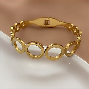 PULSEIRA / BRACELETE FILEIRA BOLINHAS VAZADAS DOURADO AÇO 316L⭐️