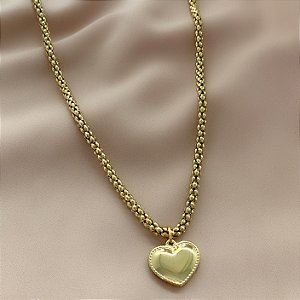 COLAR CORRENTE GROSSA PINGENTE CORAÇÃO DOURADO AÇO 316L⭐️