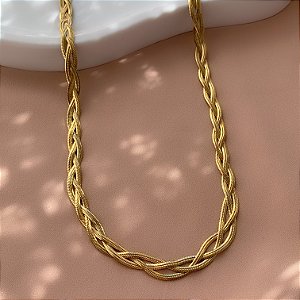 COLAR CORRENTE COBRA P TRANÇADA DOURADA AÇO 316L⭐️